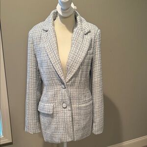 7 For All Mankind Light Gray & light Blue Checkered Blazer